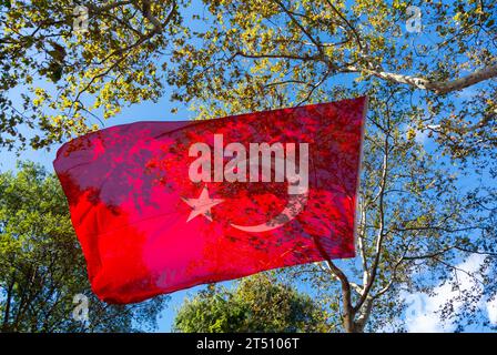Drapeau turc tressant dans le ciel. Banque D'Images