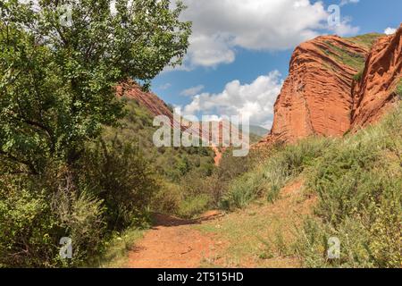 Formations rocheuses de la vallée de Jeti Oguz, Kirghizistan Banque D'Images