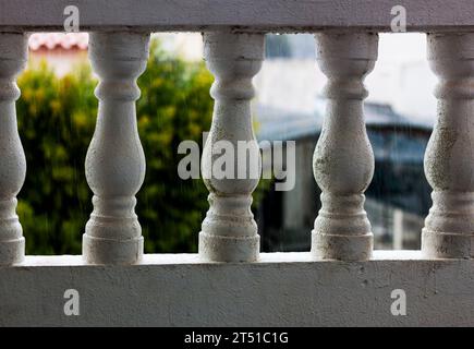 Gros plan des balustrades extérieures en grès Banque D'Images