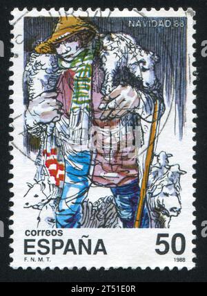 ESPAGNE - CIRCA 1988 : timbre imprimé par l'Espagne, montre Noël, circa 1988 Banque D'Images