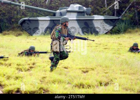 0807146674H-207 BARKING SANDS, Hawaii (14 juillet 2008) les Marines indonésiens avancent dans un champ au cours d'un exercice d'assaut sur la plage au Pacific missile Range Facility Barking Sands dans le cadre de cet exercice yearХs Rim of the Pacific (RIMPAC). RIMPAC est le plus grand exercice multinational du worldХs et est programmé tous les deux ans par la flotte américaine du Pacifique. Parmi les participants figurent les États-Unis, l'Australie, le Canada, le Chili, le Japon, pays-Bas, Pérou, République de Corée, Singapour et États-Unis. US Navy Banque D'Images