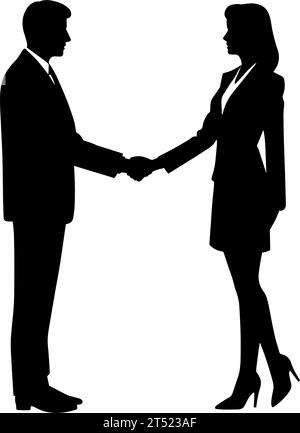 Silhouette d'un homme d'affaires et d'une femme d'affaires se serrant la main après un accord. Illustration vectorielle Illustration de Vecteur