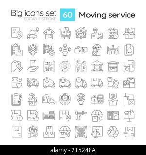 Grandes icônes noires modifiables définies pour le déplacement du service Illustration de Vecteur