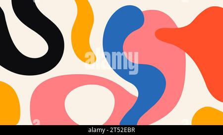 Design plat dessiné à la main. Fond de doodle abstrait coloré avec des formes organiques liquides. Style memphis tendance Illustration de Vecteur