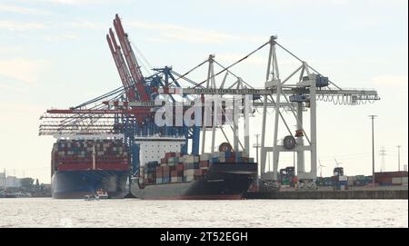 Der Containerterminal Tollerort CTT der Hamburger Hafen und Logistik AG. Steinwerder Hamburg *** le terminal à conteneurs Tollerort CTT de Hamburger Hafen und Logistik AG Steinwerder Hamburg crédit : Imago/Alamy Live News Banque D'Images