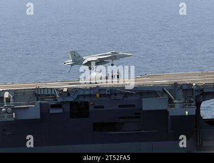 1006143885H-035 ATLANTIC OCEAN (14 juin 2010) un F/A-18E Super Hornet affecté au Tomcatters of Strike Fighter Squadron (VFA) 31 atterrit à bord du porte-avions USS George H.W. Bush (CVN 77). George H.W. Bush mène des opérations d'entraînement dans l'océan Atlantique. Marine Banque D'Images