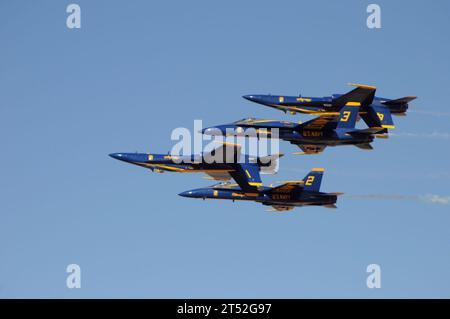 1003115226D-192 EL CENTRO, CALIFORNIE (11 mars 2010) l'équipe américaine de démonstration en vol, les Blue Angels, effectuent un Double Farvel lors d'un spectacle d'entraînement au-dessus de la Naval Air Facility El Centro. Le spectacle aérien El Centro, prévu pour mars 13, est le premier des 35 spectacles aériens de la saison Blue Angels 2010. Marine Banque D'Images