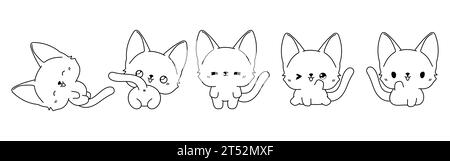 Ensemble de Vector Cartoon Baby Cat Coloriage page. Collection de Kawaii Isolated Bengal Kitty Outline pour autocollants, douche de bébé, livre de coloriage, impressions pour Illustration de Vecteur