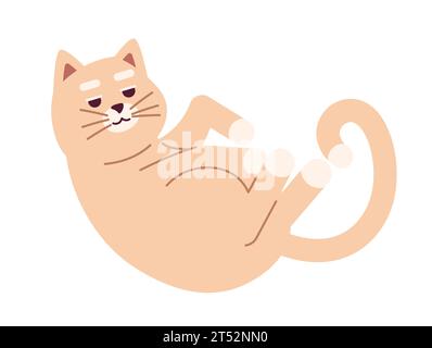 Chat mignon confortable enroulée vers le haut personnage de dessin animé 2D. Illustration de Vecteur