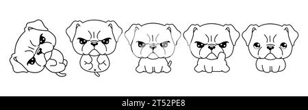 Ensemble de page de coloriage Vector Cartoon Animal. Collection de Kawaii Isolated Boxer Puppy Outline pour autocollants, douche de bébé, livre de coloriage, impressions pour Illustration de Vecteur