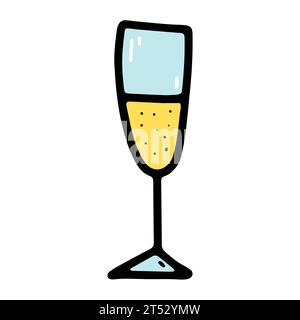 Verre vectoriel Doodle pour Prosecco, champagne. Boisson de fête isolée sur fond blanc. Wineglass pour la décoration de fête, nouvel an, Noël Illustration de Vecteur