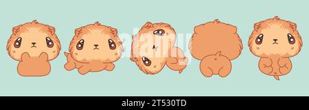 Ensemble d'illustrations Vector Cartoon Animal. Collection de Kawaii Isolated Guinea Pig Art pour autocollants, impressions pour vêtements, douche de bébé, pages à colorier Illustration de Vecteur