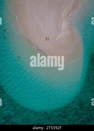 Couple d'hommes et de femmes à un banc de sable blanc dans l'océan de l'île de Koh Lipe sud de la Thaïlande, avec Turqouse océan coloré Banque D'Images
