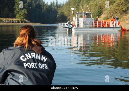 Boom, commandant, exercice, région navale Nord-Ouest, PORT TOWNSEND, équipe de gestion des déversements, marine américaine Banque D'Images