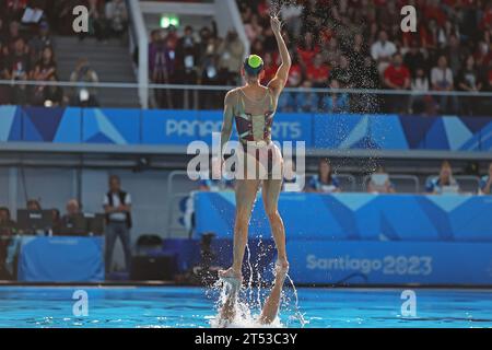 Santiago, Chili. 02 novembre 2023. Équipe Colombie se produit pendant la routine libre des équipes de natation artistique des Jeux panaméricains de Santiago 2023, au Centro Acuatico, à Santiago le 02 novembre. Photo : Heuler Andrey/DiaEsportivo/Alamy Live News crédit : DiaEsportivo/Alamy Live News Banque D'Images