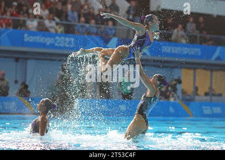 Santiago, Chili. 02 novembre 2023. Équipe Brésil se produit pendant la routine libre des équipes de natation artistique des Jeux panaméricains de Santiago 2023, au Centro Acuatico, à Santiago le 02 novembre. Photo : Heuler Andrey/DiaEsportivo/Alamy Live News crédit : DiaEsportivo/Alamy Live News Banque D'Images