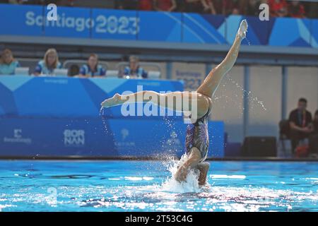 Santiago, Chili. 02 novembre 2023. Équipe Brésil se produit pendant la routine libre des équipes de natation artistique des Jeux panaméricains de Santiago 2023, au Centro Acuatico, à Santiago le 02 novembre. Photo : Heuler Andrey/DiaEsportivo/Alamy Live News crédit : DiaEsportivo/Alamy Live News Banque D'Images