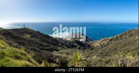 Cape Reinga point le plus au nord de la Nouvelle-Zélande, monument naturel dans la réserve te Paki et destination touristique poupulaire incontournable dans Northlands, Nouvelle-Zélande Banque D'Images