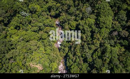 Vue aérienne d'une cascade dans la Serra de mantiqueira (montagnes de Mantiquiera), Itatiaia, Rio de Janeiro, Brésil Banque D'Images