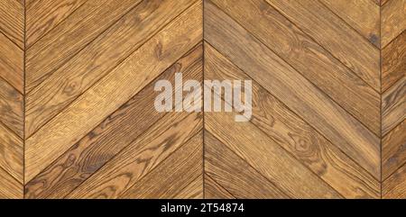 Un beau motif de parquet en chêne foncé en forme de chevrons avec des côtés symétriques. Banque D'Images