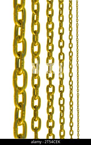 L'ensemble de chaînes dorées de différentes tailles sur un fond blanc isolé Banque D'Images