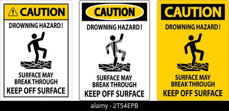 Panneau d'avertissement risque de noyade - la surface peut pénétrer, tenir hors de la surface Illustration de Vecteur
