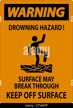 Panneau d'avertissement risque de noyade - la surface peut pénétrer, tenir hors de la surface Illustration de Vecteur