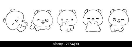 Ensemble de Vector Cartoon Baby PET Coloriage page. Collection de Kawaii isolé bébé hamster Outline pour autocollants, douche de bébé, livre de coloriage, impressions pour Illustration de Vecteur