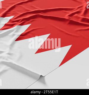 Drapeau de Bahreïn. Tissu texturé drapeau de Bahreïn isolé sur fond blanc. Illustration 3D. Banque D'Images
