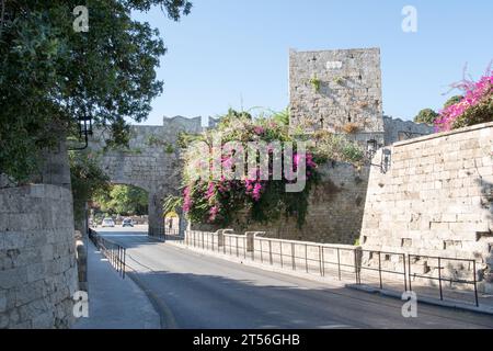 Liberty Gate, la porte d'entrée du port à la vieille ville de Rhodes Banque D'Images
