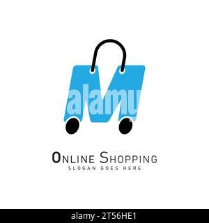 Lettre M pour Shopping modèle de logo, icône de commerce électronique. Logo vectoriel de concept de sac alphabet M Illustration de Vecteur