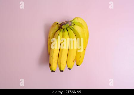 Un bouquet de bananes sur fond violet. Banque D'Images