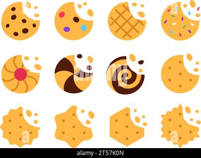 Collection de biscuits plats sur fond blanc. Illustration de Vecteur