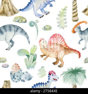 Aquarelle dinosaures mignons. Banque D'Images