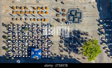 Vue aérienne, café et restaurant à Alter Markt avec restauration extérieure, Bläserbrunnen, City, Dortmund, Ruhr, Rhénanie du Nord-Westphalie, Allemagne Banque D'Images