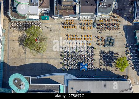Vue aérienne, café et restaurant à Alter Markt avec restauration extérieure, Bläserbrunnen, City, Dortmund, Ruhr, Rhénanie du Nord-Westphalie, Allemagne Banque D'Images