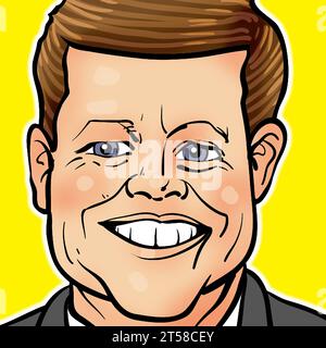 Art caricature de John F. Kennedy John Fitzgerald Kennedy, John Fitzgerald Kennedy, président Kennedy, JFK, qui était le 35e président des États-Unis. Banque D'Images