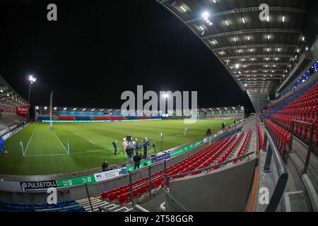 Manchester, Royaume-Uni. 03 novembre 2023. General Stadium View *** lors du Gallagher Premiership Rugby Match entre sale Sharks et Gloucester au stade AJ Bell, Manchester, Royaume-Uni le 3 novembre 2023. Photo de Simon Hall. Usage éditorial uniquement, licence requise pour un usage commercial. Aucune utilisation dans les Paris, les jeux ou les publications d'un seul club/ligue/joueur. Crédit : UK Sports pics Ltd/Alamy Live News Banque D'Images