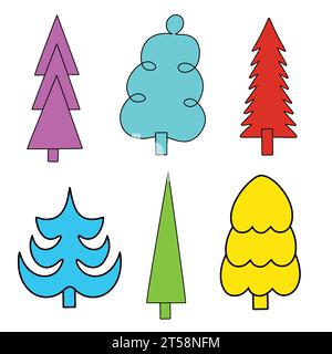 Ensemble de sapins de Noël. Illustration Doodle. Symbole de la nouvelle année. Motif carte postale. Style années 90. Néon. Vecteur isolé Illustration de Vecteur