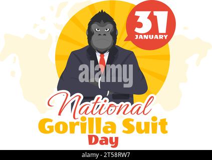 National Gorilla suit jour Vector Illustration le 31 janvier avec a la tête d'un gorille est habillé soigneusement dans un costume et carte du monde en arrière-plan Illustration de Vecteur