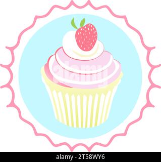 Graphique illustré Cupcake fraise dessert Sweet boulangerie Bright isolé illustration vecteur Illustration de Vecteur