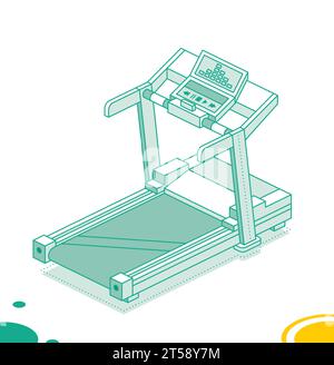 Tapis roulant isométrique. Simulateur de course. Illustration vectorielle. Objet de contour isolé sur fond blanc. Illustration de Vecteur