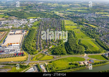 Vue aérienne, Lippepark Hamm, Schacht Franz tas de scories, Isenbecker Hof, entre Juffernbuschstraße et Albert-Funk-Straße, Herringen dist Banque D'Images