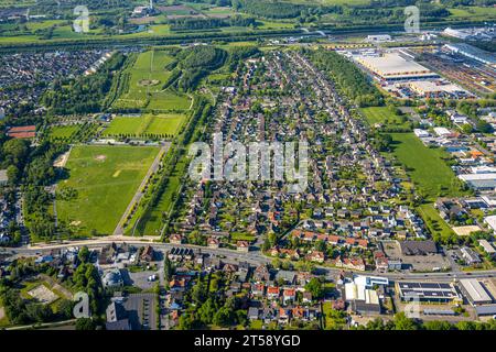 Vue aérienne, Lippepark Hamm, Schacht Franz tas de scories, Isenbecker Hof, entre Juffernbuschstraße et Albert-Funk-Straße, Herringen dist Banque D'Images