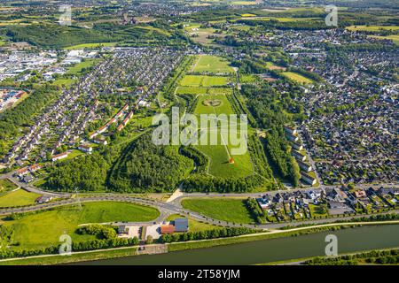 Vue aérienne, Lippepark Hamm, Schacht Franz tas de scories, Isenbecker Hof, entre Juffernbuschstraße et Albert-Funk-Straße, Herringen dist Banque D'Images