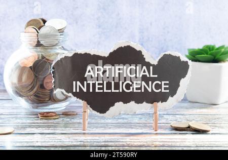 La technologie d'Intelligence Artificielle concept avec Ia texte faite de platine électronique avec puce électronique au-dessus de la planète Terre avec réseau connecté, dat Banque D'Images
