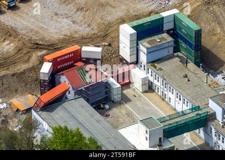 Photo aérienne, pont autoroutier détruit Rahmede près de Lüdenscheid, travaux de nettoyage et évaluation des dommages, Lüdenscheid, Sauerland, Rhénanie-du-Nord-Westphalie, G Banque D'Images