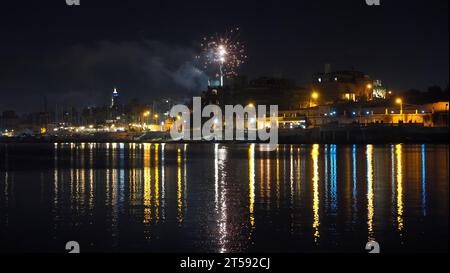 Feu d'artifice de la Saint-Sylvestre à la Valette Malte Banque D'Images