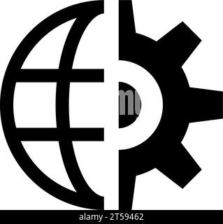 Roue dentée Globe, navigateur de paramètres, Méridiens. Illustration de l'icône Flat Vector. Symbole noir simple sur fond blanc. Globe à roue dentée, Réglage du navigateur si Illustration de Vecteur