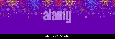 Bordure d'art violet de Noël de flocons de neige colorés Illustration de Vecteur